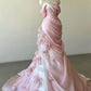 Robe de mariée de soirée en tulle rose magnifique et exquise, style sirène, sans bretelles, longue, longueur au sol, gh3396