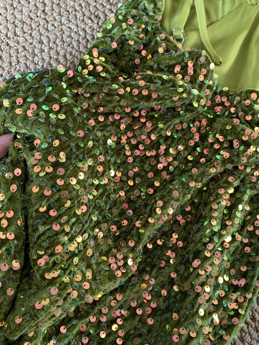 Green Vintage Fashion Shiny Elegant Spaghetti Straps Floor Length Velvet Sequin Ball Gown Evening Gown Party Dress Prom Gown gh3744