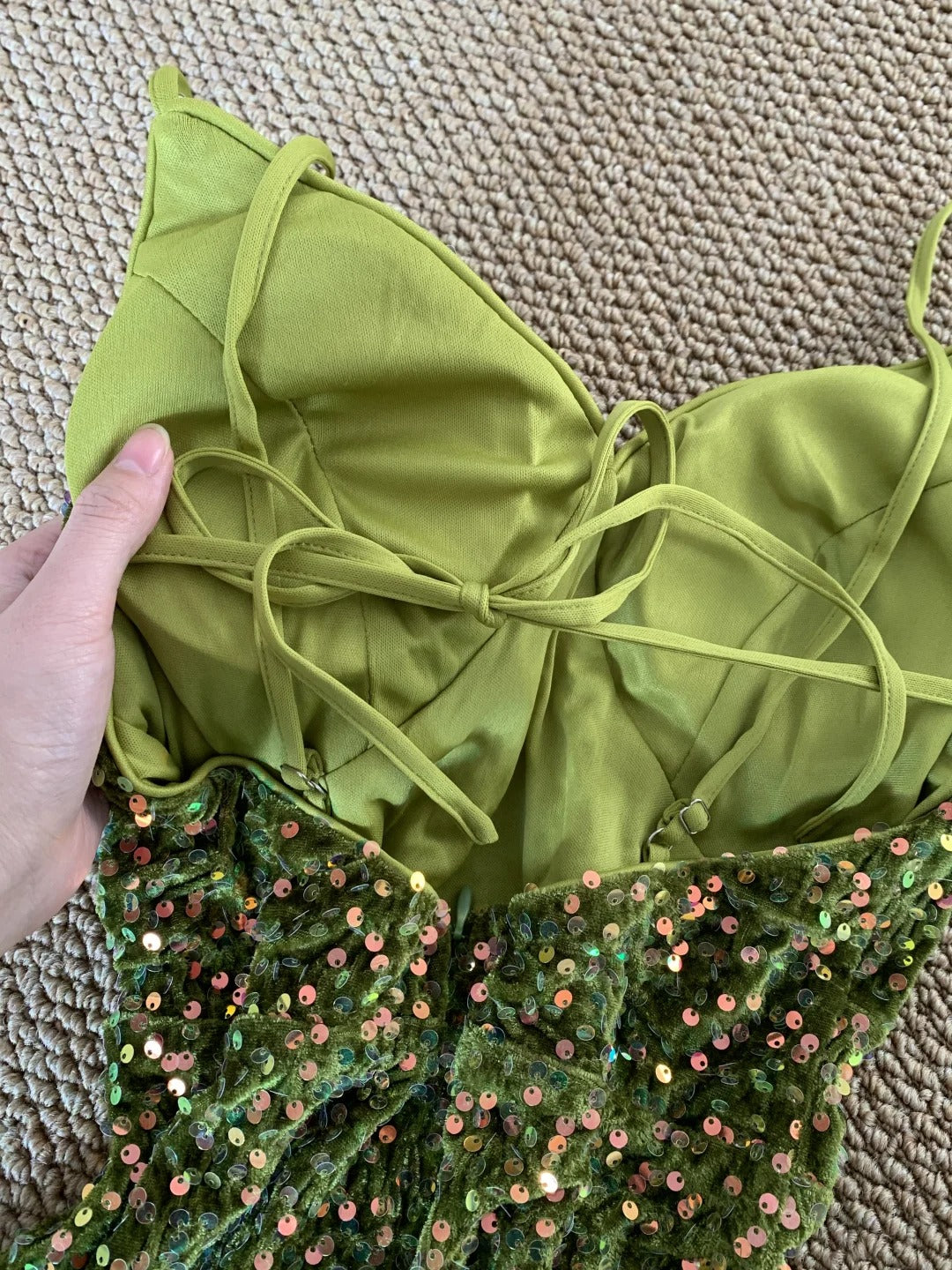 Green Vintage Fashion Shiny Elegant Spaghetti Straps Floor Length Velvet Sequin Ball Gown Evening Gown Party Dress Prom Gown gh3744