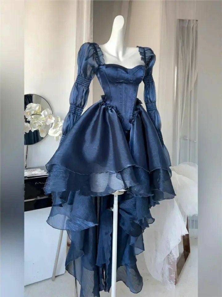 Blue ruffle short tulle homecoming dress prom dress birthday party dress gh4916