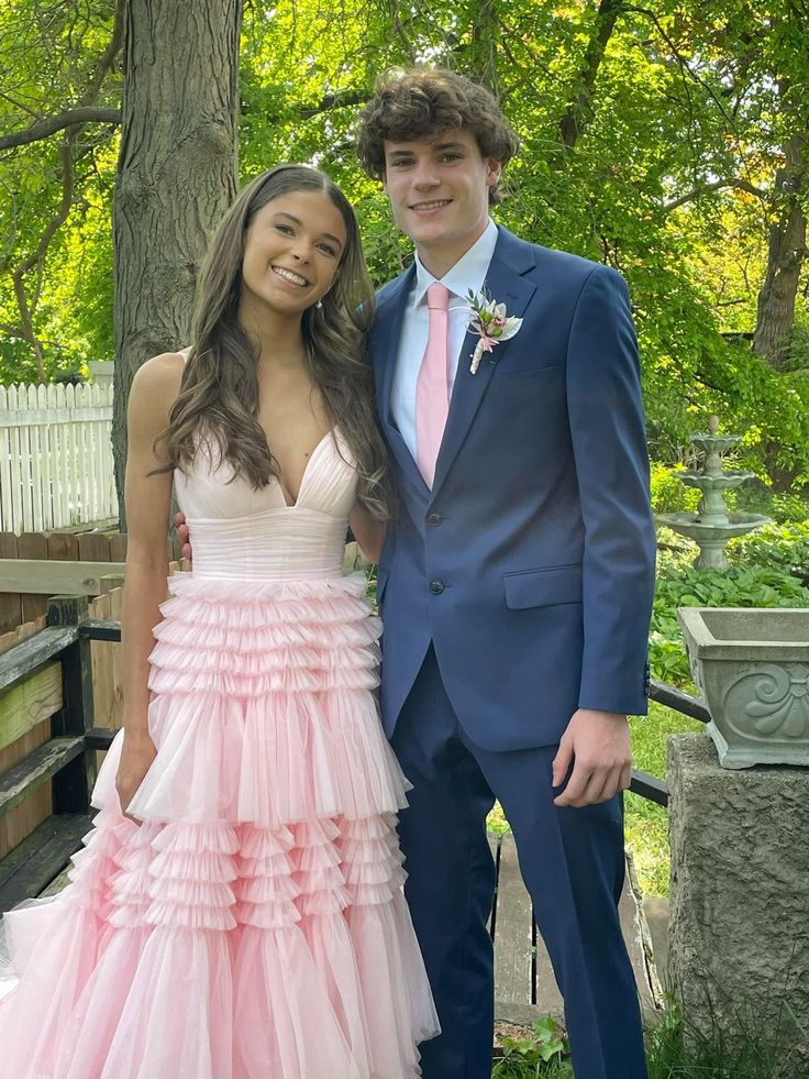 Pink sweet fashion V-neck elegant long tulle floor-length trailing ball gown evening dress prom dress gh3791