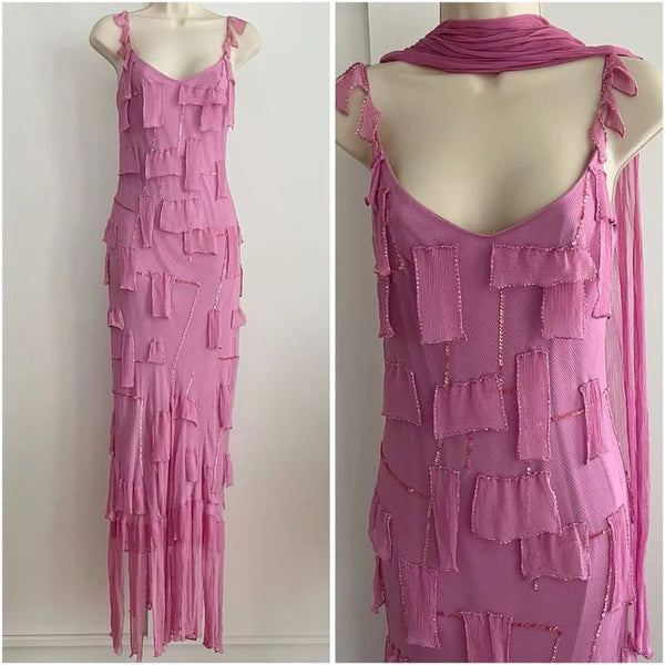 Pink Shiny Flowing Long Elegant Spaghetti Strap Chiffon Ball Gown Evening Dress Party Dress gh3238