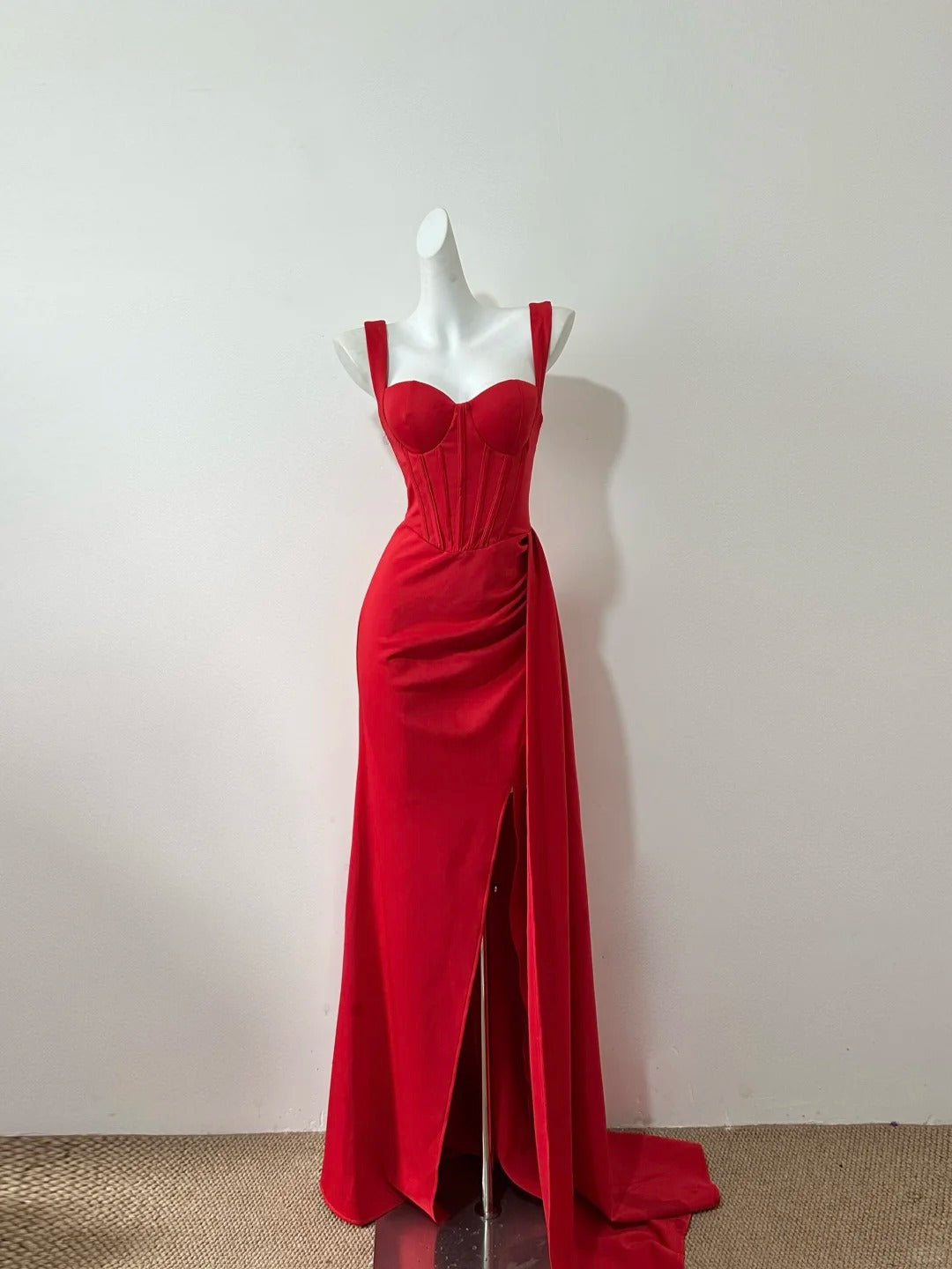 Red Fashion Elegant Long Floor Length Satin Sexy Slit Prom Dress Evening Dress Party Dress Prom Dress gh4049