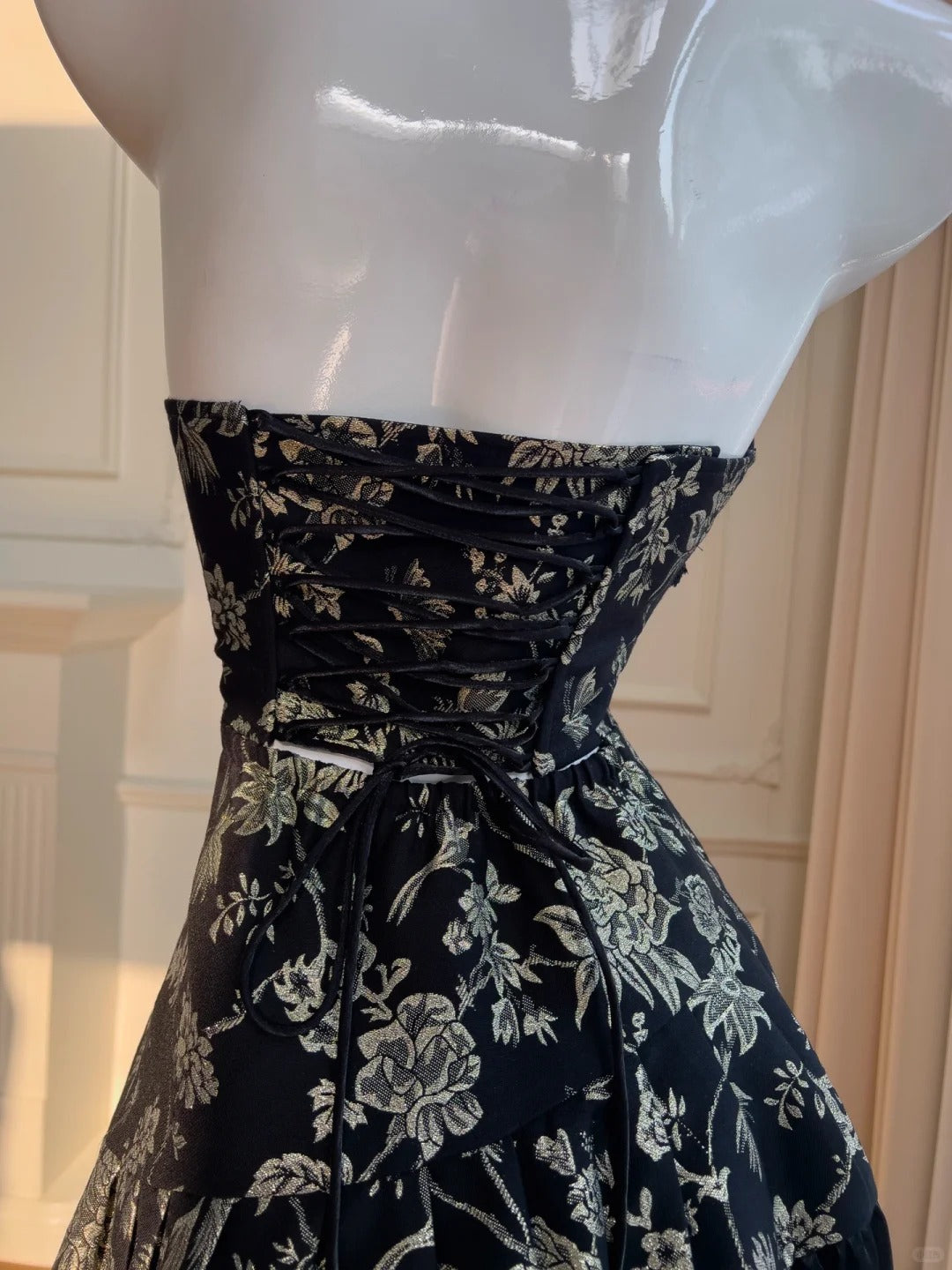 Robe de bal longue en satin noir/blanc vintage, robe de soirée d'anniversaire, gh4410