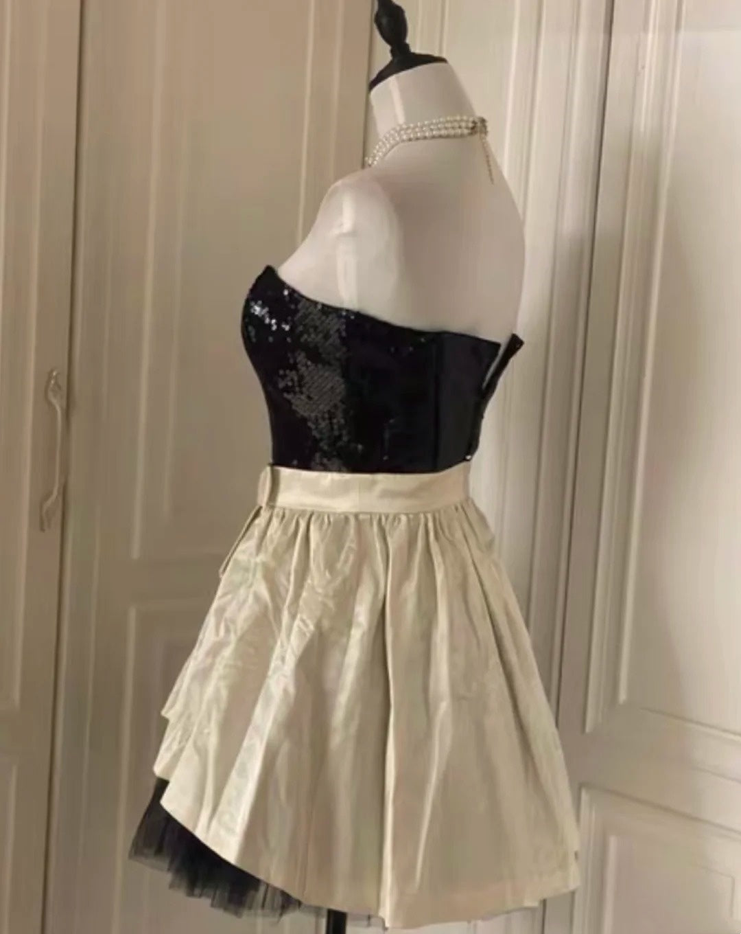 ✨White Retro Shiny Elegant Princess Short Sequin Homecoming Dress Birthday Party Dress~🖤 gh4268