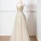 Champagne gold shining elegant tulle long prom dress evening dress party dress gh4870