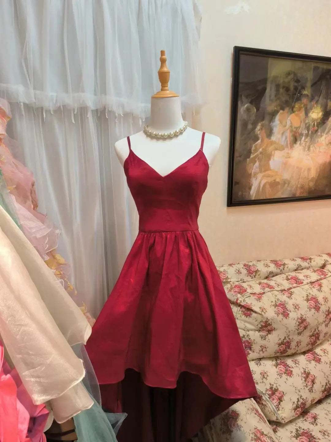 Red Fashion Retro Elegant Straps Short Satin Homecoming Dress Prom Dress Evening Dress Birthday Party Dress gh4152