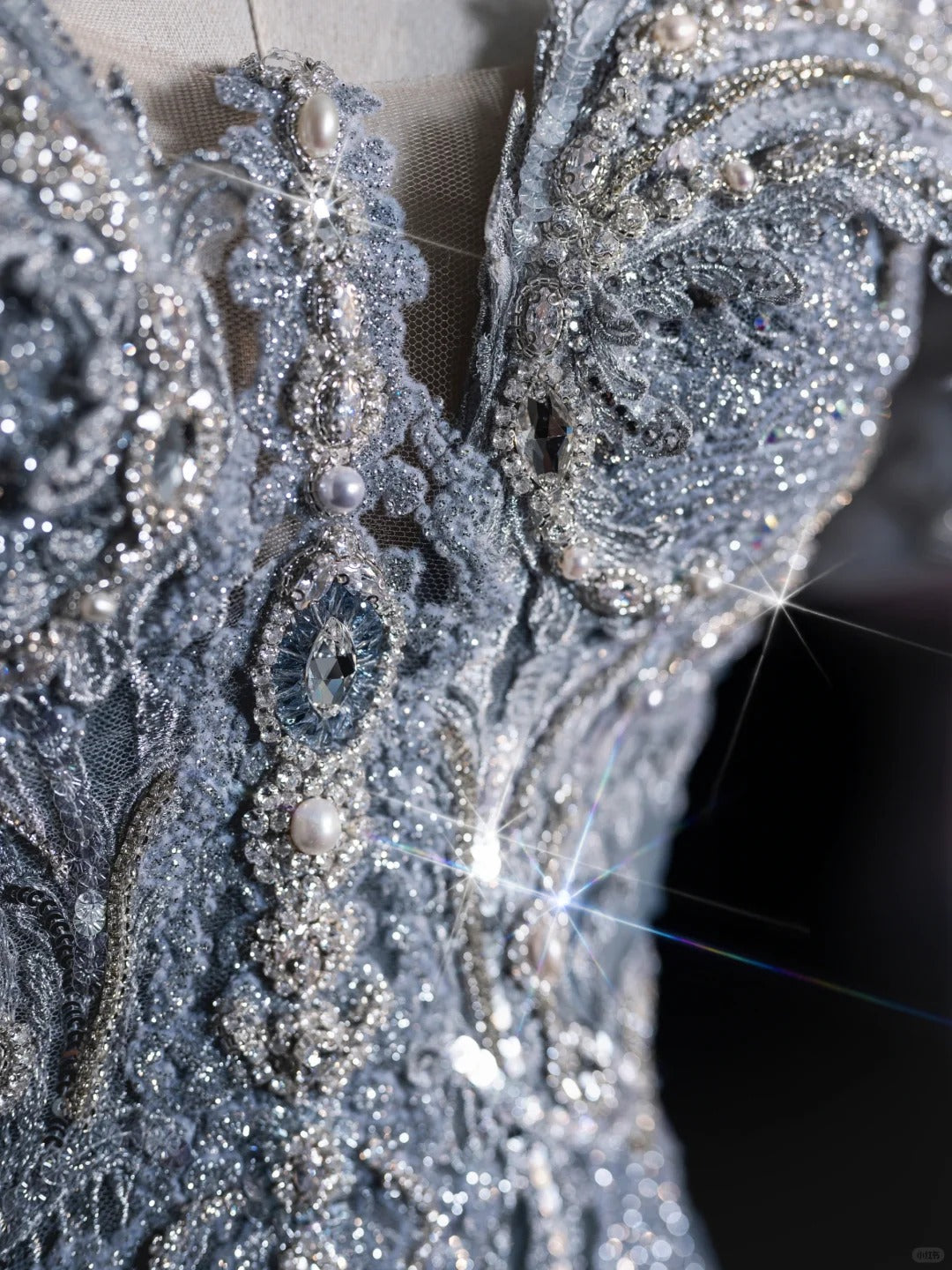 ✨💎Silver Blue Luxurious Heavy Industry Sparkling Gorgeous Elegant Exquisite Beading Stunning Long Mermaid Dress Sequin Floor Length Trailing Prom Dress Evening Dress Wedding Dress gh4114