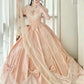 Peach Pink Satin Off-the-shoulder Lolita Victorian Ball Gown: Satin Fabric, Lace Bow Trim, Retro Ballgown Silhouette, Tea Party Formal Dress gh6735