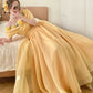 Cream Yellow Organza Off-the-shoulder Floor-length Ballgown 3D Rose Victorian Evening Dress gh6736