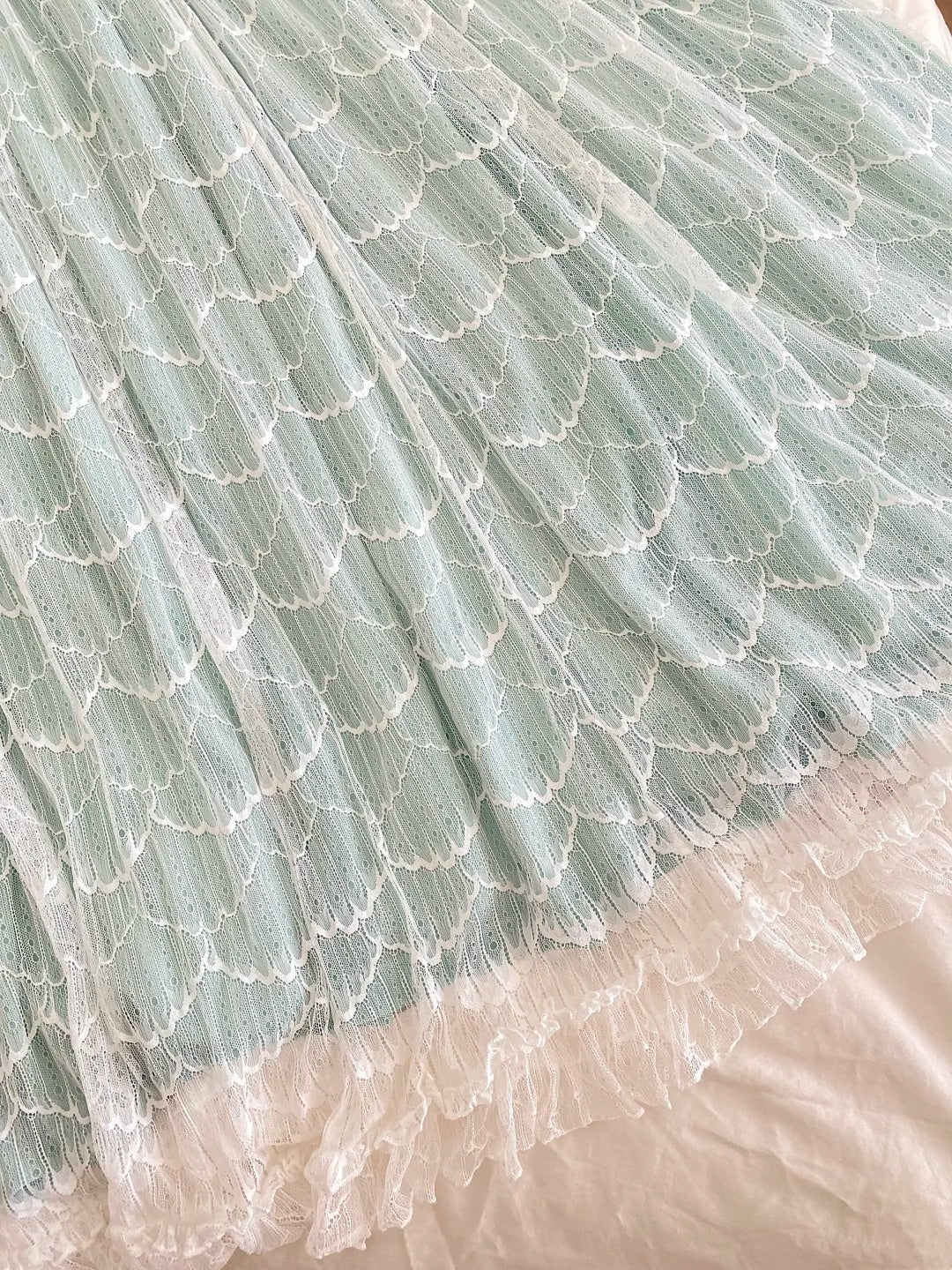 Mint Green Lace Square Neck Short Sleeve Floor-length Gown Retro Rococo Tea Party·Luxury Party Dress gh6738