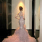 Pink Luxurious And Exquisite Pearl Embellishment Long Chiffon Mermaid Slim Fit Evening Gown gh6758