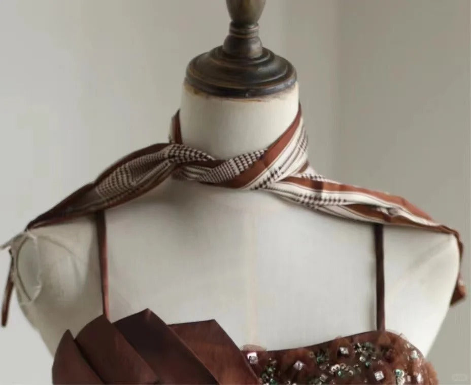 Brown retro palace puff short homecoming dress princess dress taffeta satin handmade beading adult ceremony birthday party gh4374