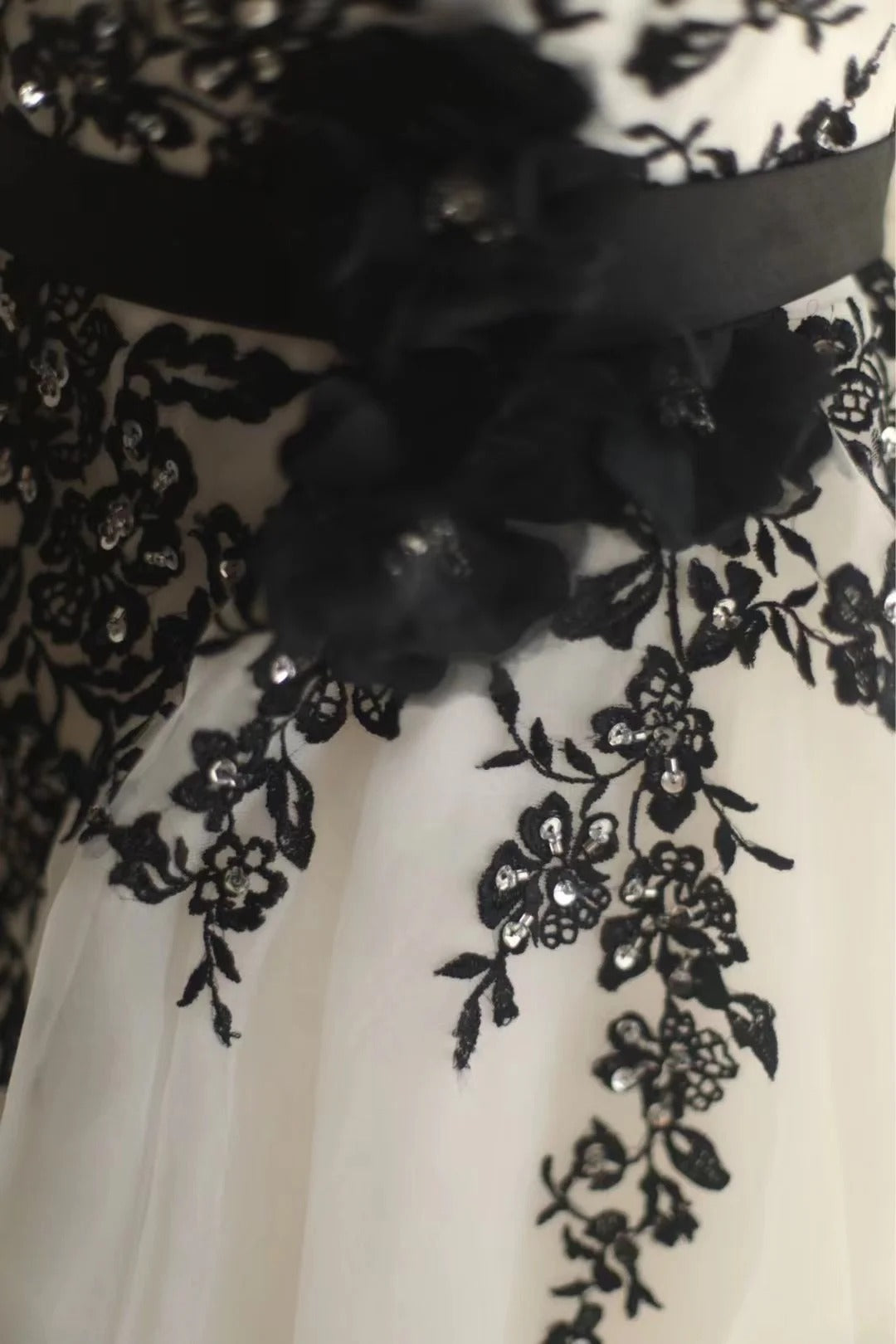 Robe de soirée longue en tulle et dentelle florale style cygne noir, tenue de princesse, gh4324