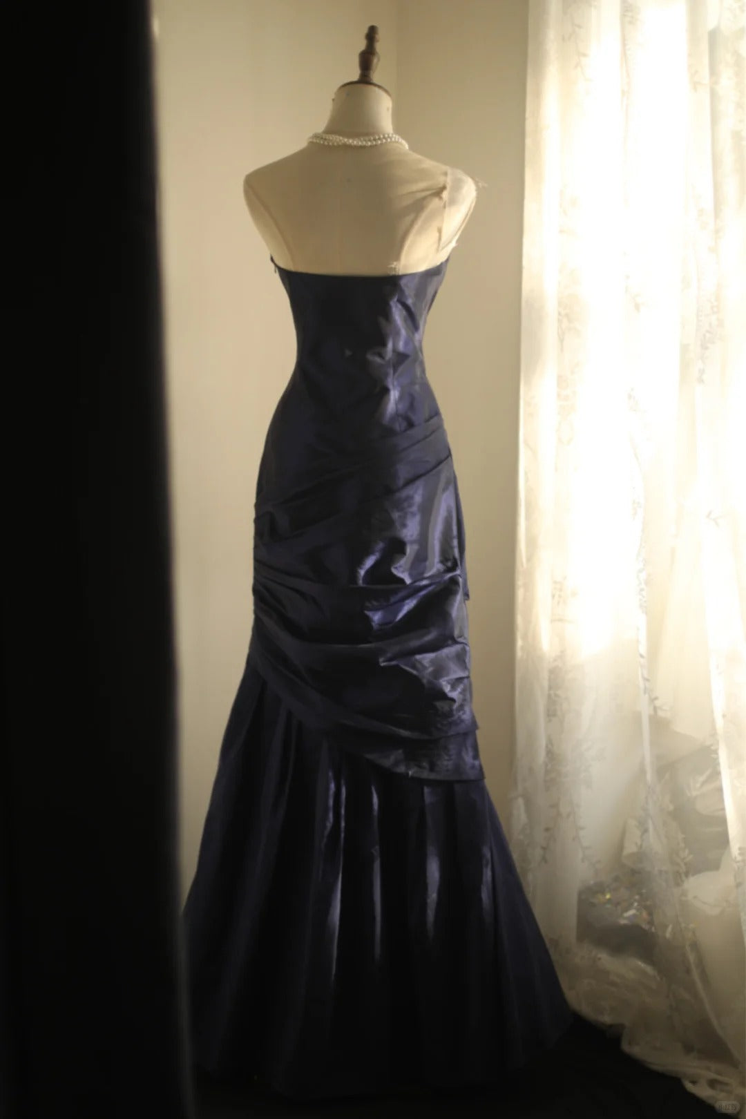 girlhomeshops-Blue mermaid long satin fishtail ball princess prom dress evening gown gh5742