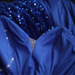 Robe de soirée bleu royal en queue de poisson, en velours, paillettes, perles, fente latérale, plissée, pour mariage, cérémonie, fête d'anniversaire, gh4326