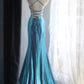 Blue Elegant Satin Long Mermaid Slim Fit Floor Length Ball Gown Evening Gown Prom Dress gh4201