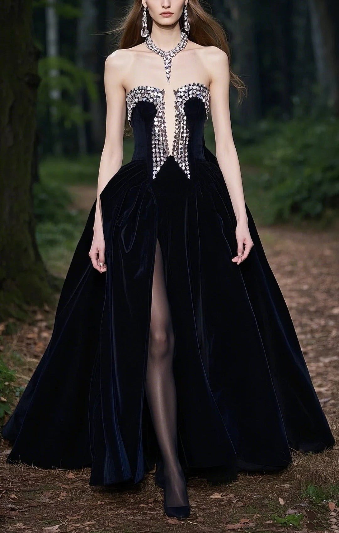 Black rhinestone long velvet ball gown evening dress gh4784