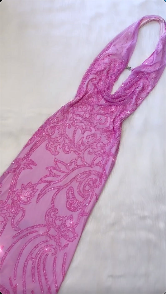 Pink Gorgeous Shiny Exquisite Strap Long Fashion Chiffon Ball Gown Evening Dress Party Dress gh3263