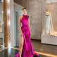 Pink Fashion Elegant Suspender Long Slit Satin Ball Gown Evening Dress Party Dress gh3088