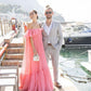 Pink Fashion Long Ruffle Neck Chiffon Formal Prom Dress Evening Dress Wedding Guest Dress gh3072