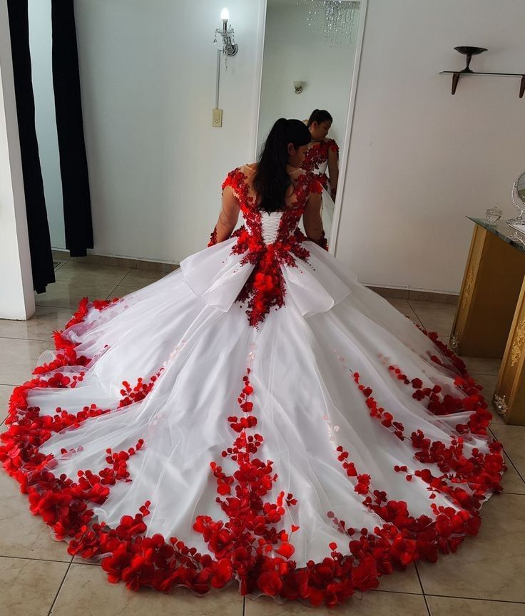 Red gorgeous exquisite sweet floral applique long tulle ball gown evening gown wedding dress gh3344