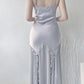 Silver Blue Vintage Fashion Elegant Exquisite Beading Mermaid Spaghetti Strap Satin Long Prom Gown Party Dress gh3684