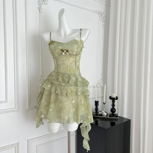 Green Sparkling Short Ruffle Chiffon Homecoming Dress gh4602