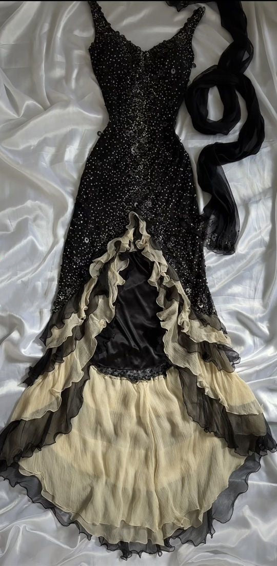 Black Sparkly Elegant Ruffled Tulle Long Sequin Ball Gown Prom Dress Evening Gown Party Dress gh3141