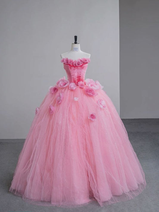Robe de soirée longue en velours et tulle à fleurs roses, robe de bal, gh4885
