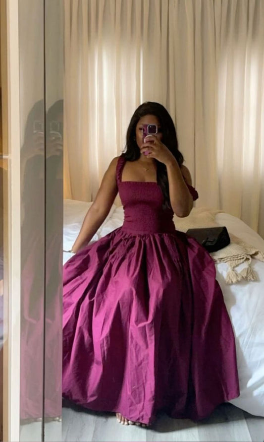 Robe de bal à manches bouffantes et encolure carrée : coupe ajustée froncée, jupe évasée, robe maxi rétro de soirée gh6599