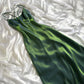 Robe de soirée longue en satin vert brillant, magnifique et élégante, motif floral, robe de bal, robe de fête d'anniversaire, robe de bal, gh4231