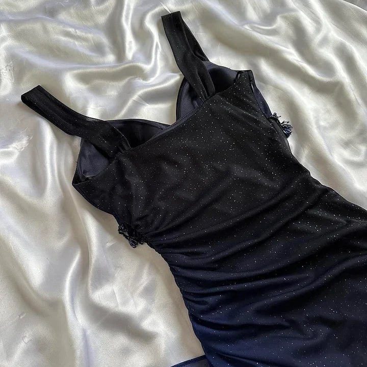 Dark blue shiny elegant exquisite beaded long chiffon prom dress, evening dress, party dress, graduation dress gh3506