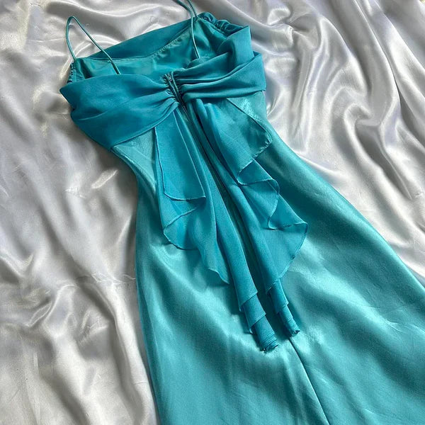 Blue fashion elegant spaghetti straps long chiffon elegant ball gown evening dress party dress gh3491