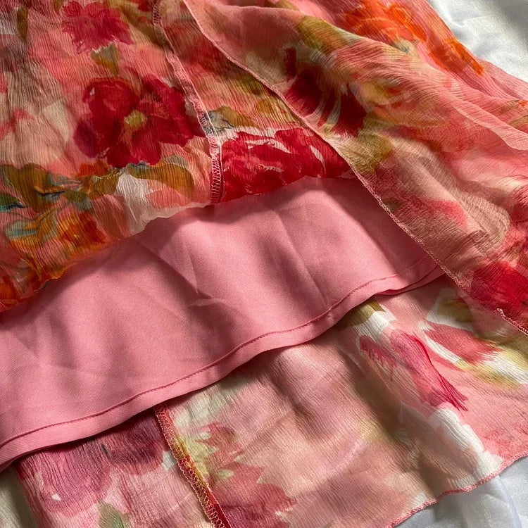 Robe de soirée longue en mousseline de soie, élégante et orange, motif floral, gh4236