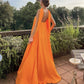 Orange Elegantes, fließendes A-Linien-Kleid mit schulterfreiem Satin, langes Ballkleid, Abendkleid für Hochzeitsgäste, Partykleid gh3093