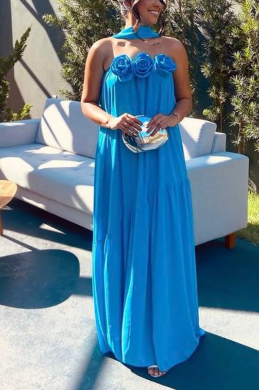 girlhomeshops-Blaues Blumenmuster, schlicht, stilvoll, lang, Chiffon, für Hochzeitsgäste, Ballkleid, gh5921