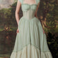 Robe de soirée longue en mousseline de soie et tulle, élégante, style rétro vert, col en cœur, pour demoiselle d'honneur, gh4082