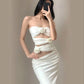 White Sexy Elegant Fashion Long Satin Evening Dress Prom Dress Wedding Guest Dress gh4195