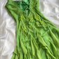 Green shiny fashion exquisite floral beading spaghetti straps long chiffon ruffles long ball gown evening dress party dress gh3403