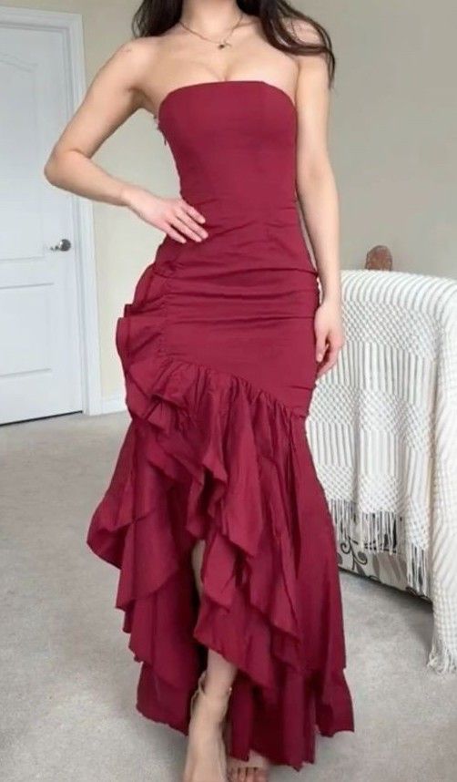 girlhomeshops-Blau/Weinrot/Gelb/Lila Langes Chiffon-Rüschen-Ballkleid Abschlusskleid gh5929