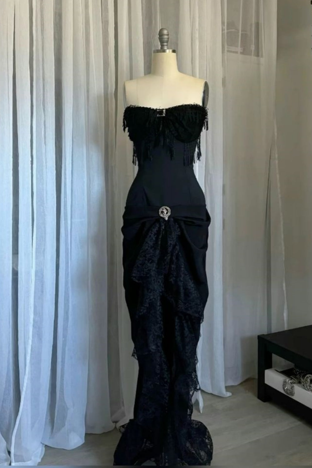 girlhomeshops-Black vintage elegant lace long prom dress gh5761