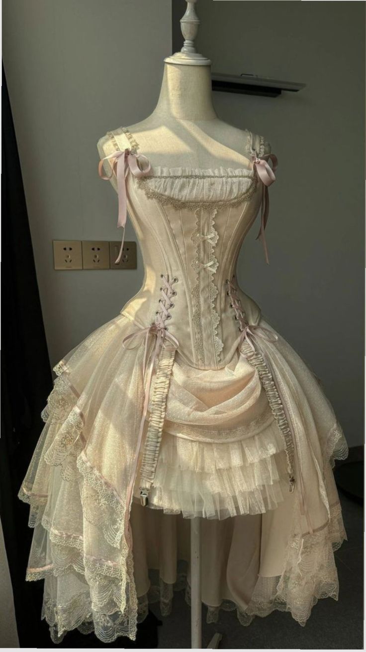 Robe Lolita à volants, lacée et ornée d'un nœud papillon, couleur abricot clair gh6397