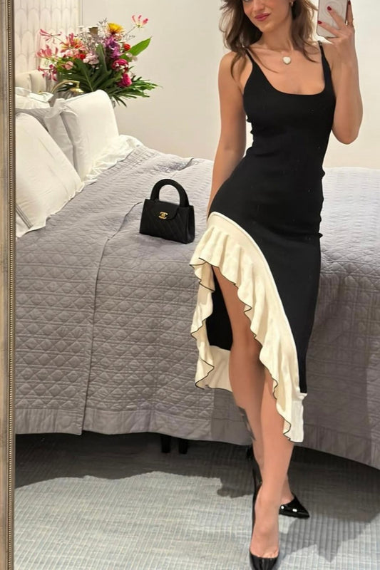 girlhomeshops-Black and white ruffled dress gh6143