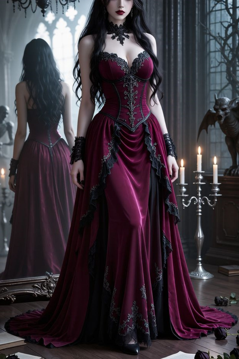 girlhomeshops-Langes, bodenlanges Ballkleid aus lila Samt mit Schleppe gh5942