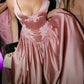 Robe de soirée longue en satin rose, élégante, style rétro, col rond, coupe trapèze, bretelles spaghetti, robe de demoiselle d'honneur, robe de fête d'anniversaire, gh3717