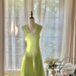 Robe de soirée longue en mousseline de soie, élégante et brillante, vert clair, avec perles exquises, pour anniversaire, mariage, fête, bal, Saint-Valentin, gh4038