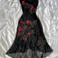 Girlhomeshops-Black exquisite rose flower beaded long Chiffon prom dresses evening dress gh5136
