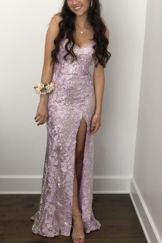 girlhomeshops-Charming Dress With Shiny Floral Slit Tube Top Long Sequins Prom Dress Graduation Dress gh5867