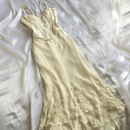 Ivory Luxury Gorgeous Fashion Exquisite flowers Beading Long Chiffon Elegant Ball Gown Evening Dress Party Dress gh3287